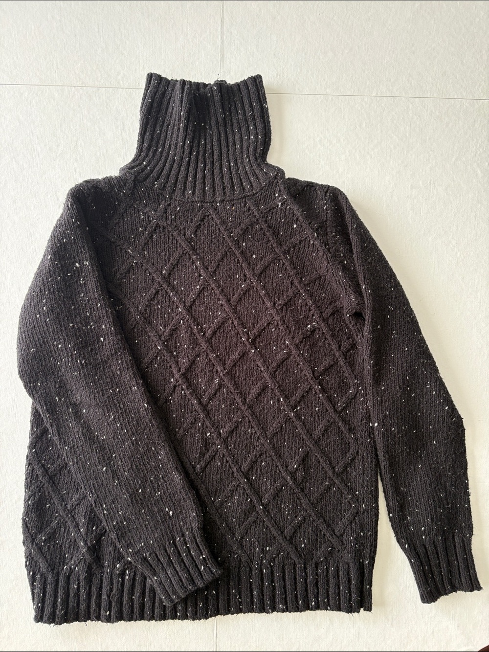 Context Black Speckled Cable Knit Turtleneck Sweater